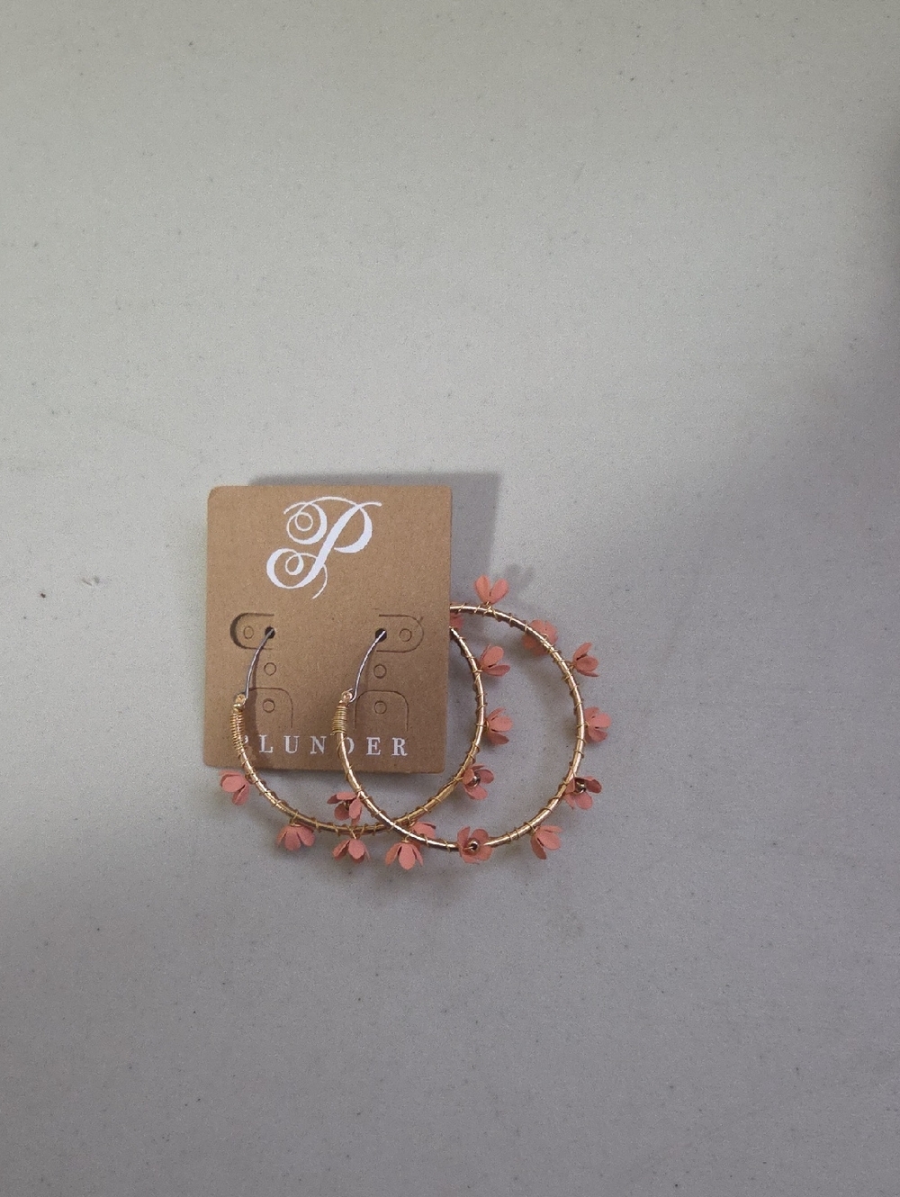 Plunder Gold Hoop Earrings with Coral Flower Accents
